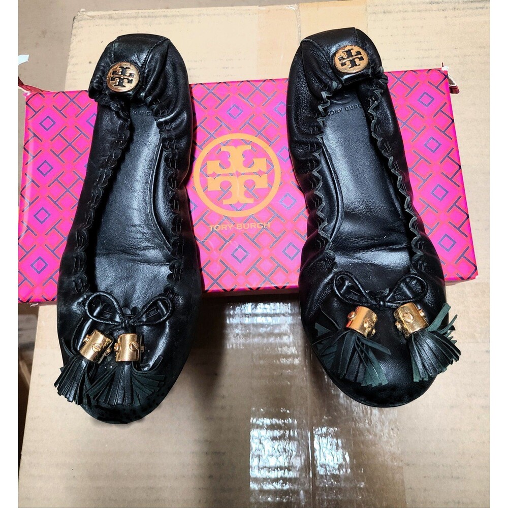 Tory Burch Reese Designer Ruffle Tassel Flats Size 8